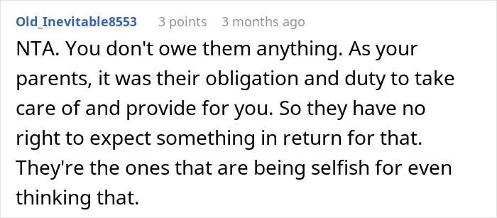 Comment discussing a teen refusing to sacrifice her future to fix parents’ financial mistakes and their selfish expectations. - 41