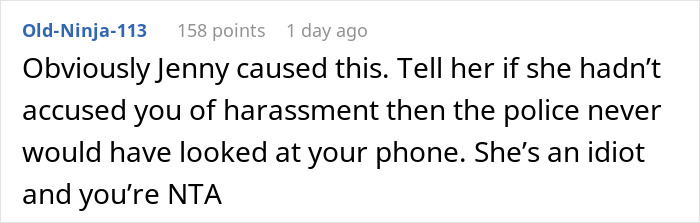 Comment discussing a co-parenting misunderstanding escalating, with references to harassment and police involvement.