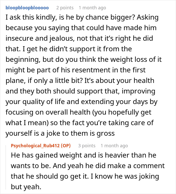 Comments discussing a woman prescribed weight loss medication and her boyfriend responding with jokes about the situation. Comments discussing a woman prescribed weight loss medication and her boyfriend responding with jokes about the situation.