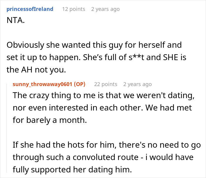 Text conversation about a woman asking a friend to cut off a guy after conflict, later set to marry him.