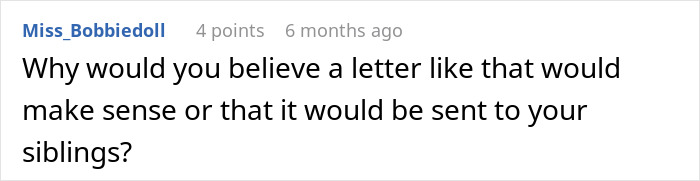Screenshot of an online comment questioning the logic of a fake legal notice prank in a family stages scenario. Screenshot of an online comment questioning the logic of a fake legal notice prank in a family stages scenario.