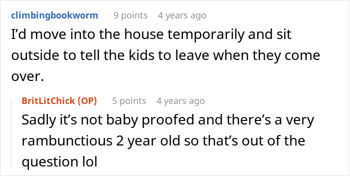 Reddit comments discussing parents treating neighbor&rsquo;s driveway like their own backyard with a frustrated homeowner response.