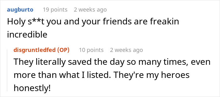 Reddit comments praising friends who helped after bride found out caterers got wedding date wrong one hour before ceremony.