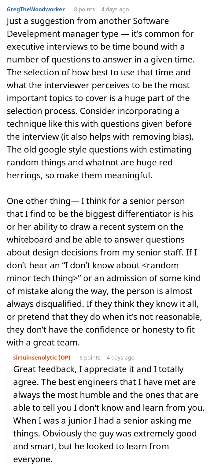 Reddit comments discussing job interview strategies and how a candidate can lose a job opportunity despite a high hiring chance.