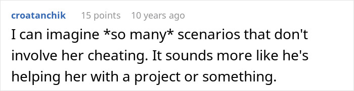 Comment on a forum discussing a best friend who saw his girlfriend with another man, suggesting alternative innocent scenarios.