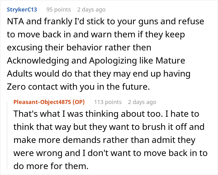 Reddit conversation where an 18-year-old expresses frustration about living with toxic parents and refusing to move back in. Reddit conversation where an 18-year-old expresses frustration about living with toxic parents and refusing to move back in.
