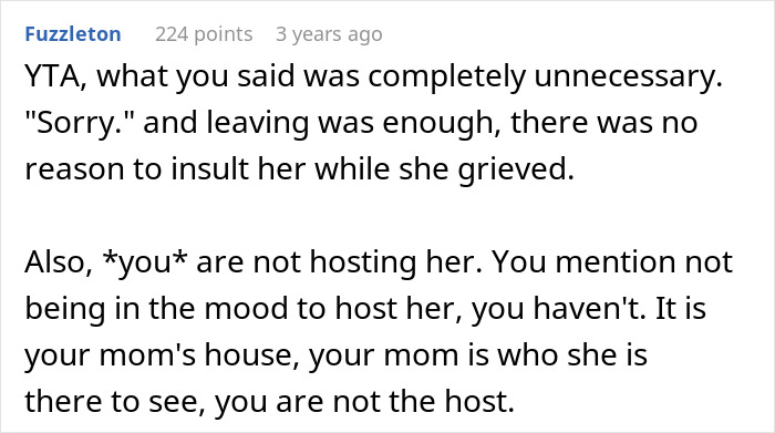Comment about woman refusing to be organ donor for mom's obnoxious bestie, discussing apology and hosting issues. - 29