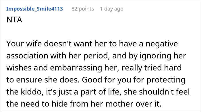 Reddit comment discussing a mom wanting to give her 12-year-old daughter a menstruation celebration that goes too far. - 36