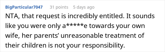 Reddit comment discussing a man buying his wife’s childhood home while her brother demands he move out. - 40