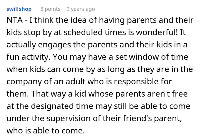 Comment discussing a man's decision to ban children from his property due to entitled parent behavior and scheduling visits. - 41
