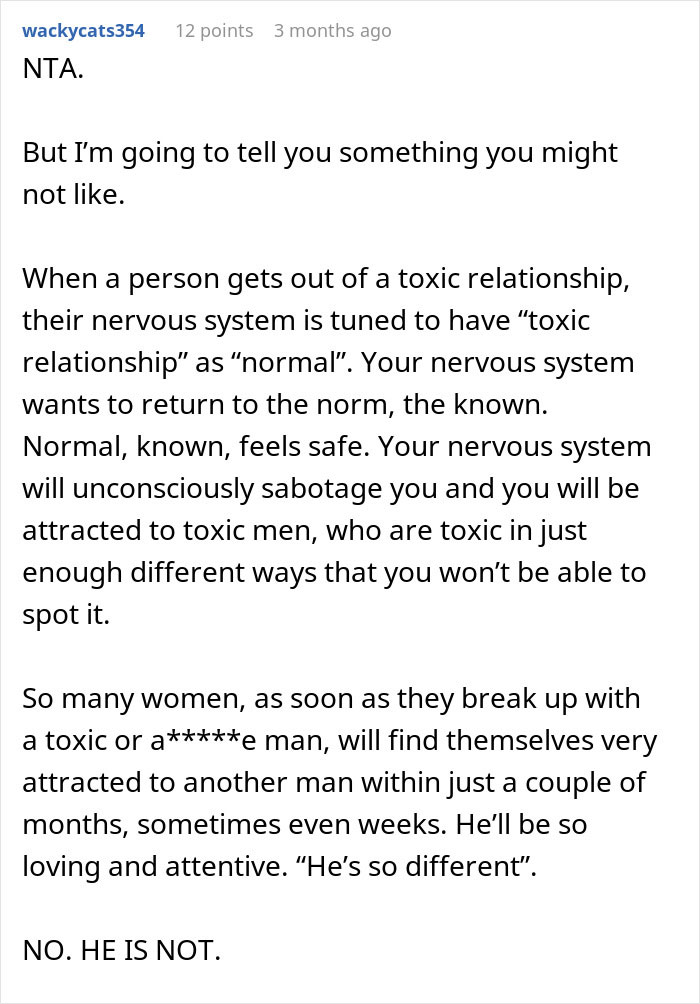 Text comment about toxic relationships and nervous system explained in a discussion about prenup and 7-figure insurance situation.