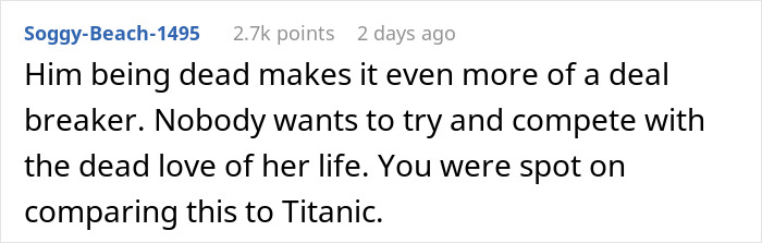 Comment discussing how a man uses Titanic to explain why a friend&rsquo;s tattoo is ruining her love life.