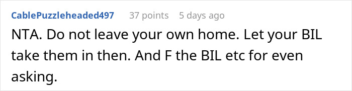 Screenshot of a Reddit comment discussing a man who buys his wife’s childhood home and her brother demands he move out. - 28