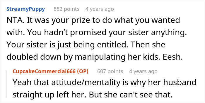 Reddit conversation about a vacation rift caused by woman choosing friend over sister and niblings for the trip. - 24