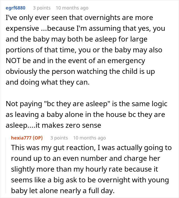 Nanny asked to work 20 hours overnight but offered pay for only 8 hours in a childcare dispute discussion. - 14