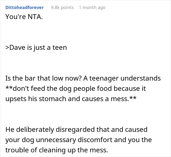 Comment excerpt discussing a woman refusing to replace nephew&rsquo;s jacket ruined by dog accident and ignored warnings.