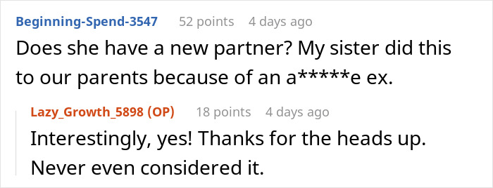 Screenshot of an online discussion about a daughter demanding apology for generational trauma, with users sharing opinions. - 23