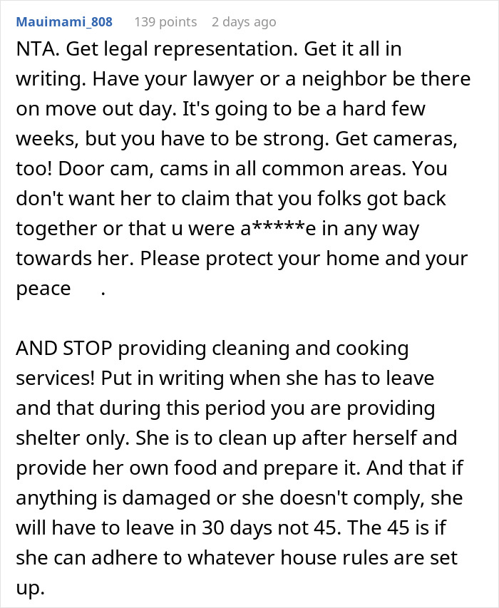 Comment advising legal steps and precautions for a guy asking his ex to move out after breakup. - 29