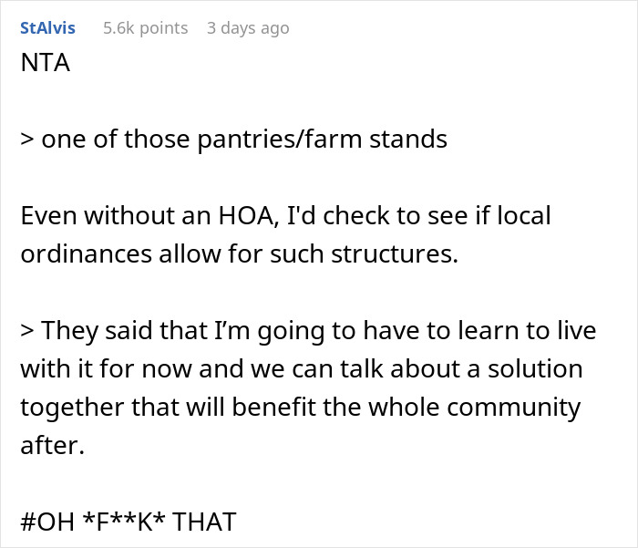 Screenshot of a Reddit comment discussing issues with a neighbor's farm stand causing theft problems.