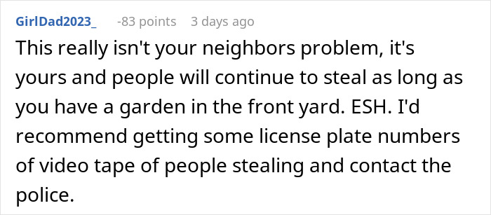 Comment about a man ranting over neighbor&rsquo;s farm stand causing theft, suggesting recording thieves and involving police.