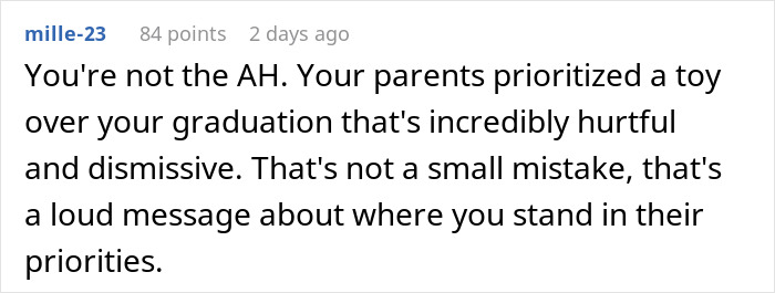 Comment discussing parents playing favorites and the adopted daughter moving out after graduation.