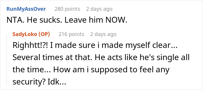 Screenshot of an online discussion where a man calls his girlfriend&rsquo;s sister causing relationship trust issues.