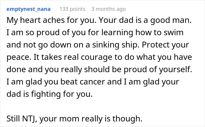 Comment expressing pride and support for a girl who survives cancer and faces challenges with courage and family support