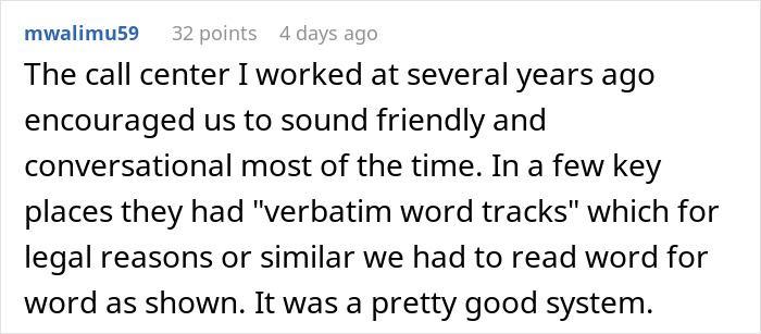Text post discussing a call center supervisor&rsquo;s order to stick to the script causing issues, highlighting new supervisor challenges.