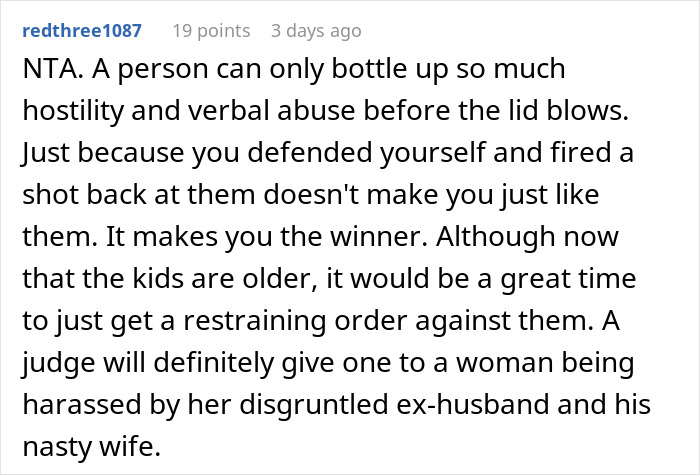 Comment discussing verbal abuse and restraining orders in the context of a dad destroying his marriage and kids choosing no-contact.