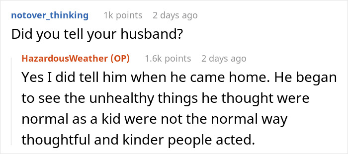 Screenshot of a Reddit conversation about a wife fearing husband is lost at sea and a heartless mother-in-law’s reaction. Screenshot of a Reddit conversation about a wife fearing husband is lost at sea and a heartless mother-in-law’s reaction.