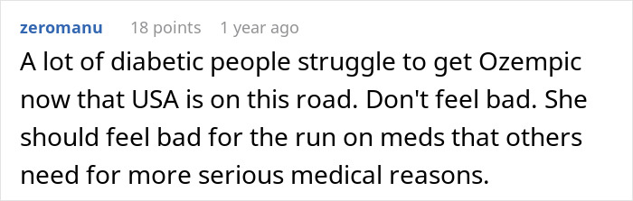 Screenshot of a Reddit comment discussing struggles of diabetic people obtaining Ozempic due to high demand.