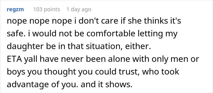 Comment expressing discomfort about an 8-year-old spending the night at mom's boyfriend's house with no family or female present.