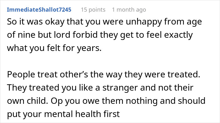 Screenshot of a comment discussing parents favoring adopted kids over bio son and the impact on mental health. - 44