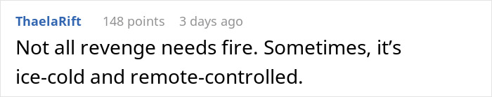 Text comment on a digital forum discussing ice-cold, remote-controlled revenge involving a smart air conditioner late at night. - 16
