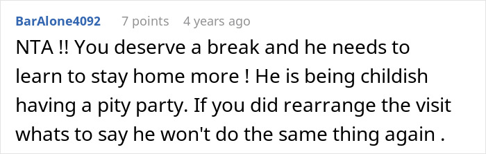 Screenshot of a Reddit comment discussing a man canceling plans for a cycle trip instead of watching his daughter. Screenshot of a Reddit comment discussing a man canceling plans for a cycle trip instead of watching his daughter.