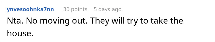 Screenshot of an online comment discussing a man buying his wife’s childhood home and her brother demanding he move out. - 36