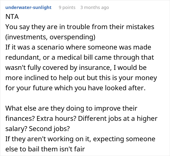 Comment discussing a teen refusing to sacrifice her future due to parents’ financial mistakes and lack of responsibility. - 25