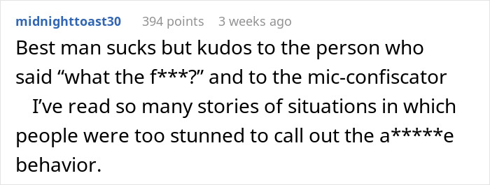 Screenshot of a comment reacting to best man&rsquo;s speech comparing groom&rsquo;s bride choice to an IKEA shopping trip.