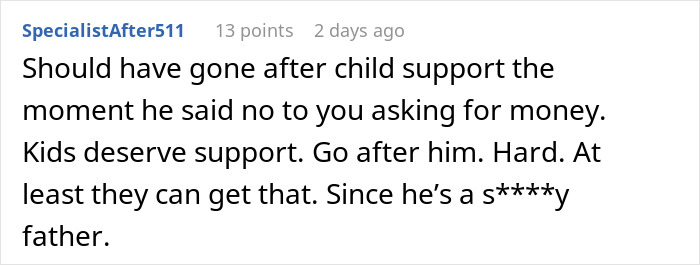 Screenshot of a social media comment criticizing a man for refusing child support, highlighting deadbeat dad legal issues.