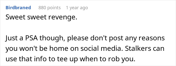 Screenshot of an online comment warning about avoiding sharing absence details on social media to prevent gold digger holiday friend drama. - 17