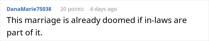 Screenshot of a social media comment discussing in-laws demanding a woman quit her job for emasculating their son. - 38