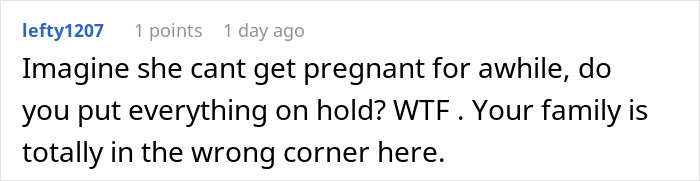 Comment discussing a bride refusing to move her wedding due to sister possibly being pregnant and family conflict. - 22