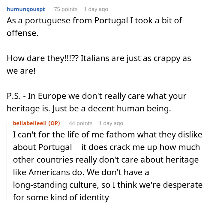 Reddit conversation discussing inlaws day ruined and perspectives on genetic heritage and cultural identity. - 19