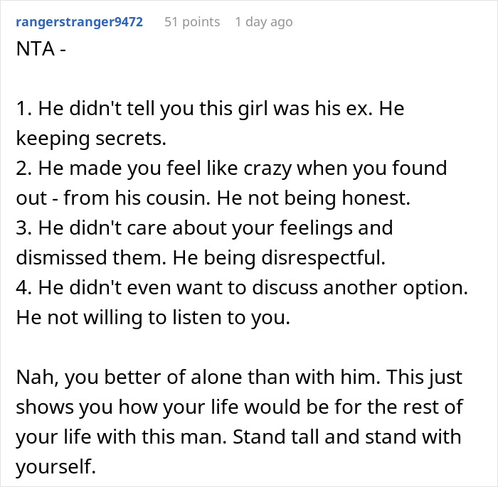 Bride protests to change caterer ignored, groom's ex involved, she cancels the wedding over disputes and secrets.