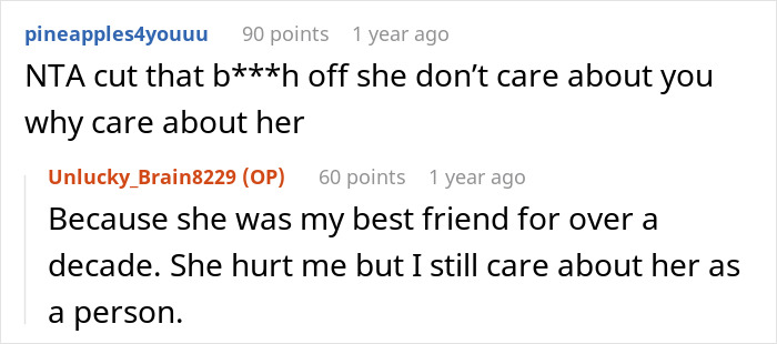 Reddit conversation showing a man torn between his wife who left him and his feelings after a tragic accident involving her lover. - 13