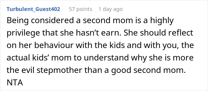 Reddit comment discussing feelings about ex-husband’s new wife and the complex role of a second mom and stepmother. - 41
