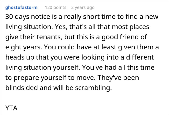 Screenshot of an online comment discussing the challenges of not telling a roommate about buying a house until closing.