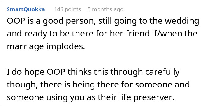 Comment highlighting a 30-year-old friendship strained after bride asks maid of honor bestie to lose weight before wedding. Comment highlighting a 30-year-old friendship strained after bride asks maid of honor bestie to lose weight before wedding.