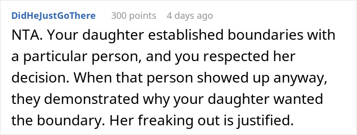 Screenshot of a forum comment discussing a mom inviting an unwanted guest to her daughter’s party and the resulting conflict. Screenshot of a forum comment discussing a mom inviting an unwanted guest to her daughter’s party and the resulting conflict.