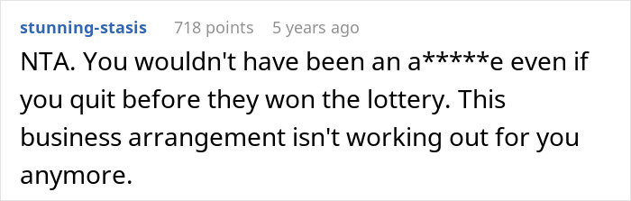 Screenshot of a Reddit comment discussing a person upset friend doesn’t pay more after winning the lottery. - 18